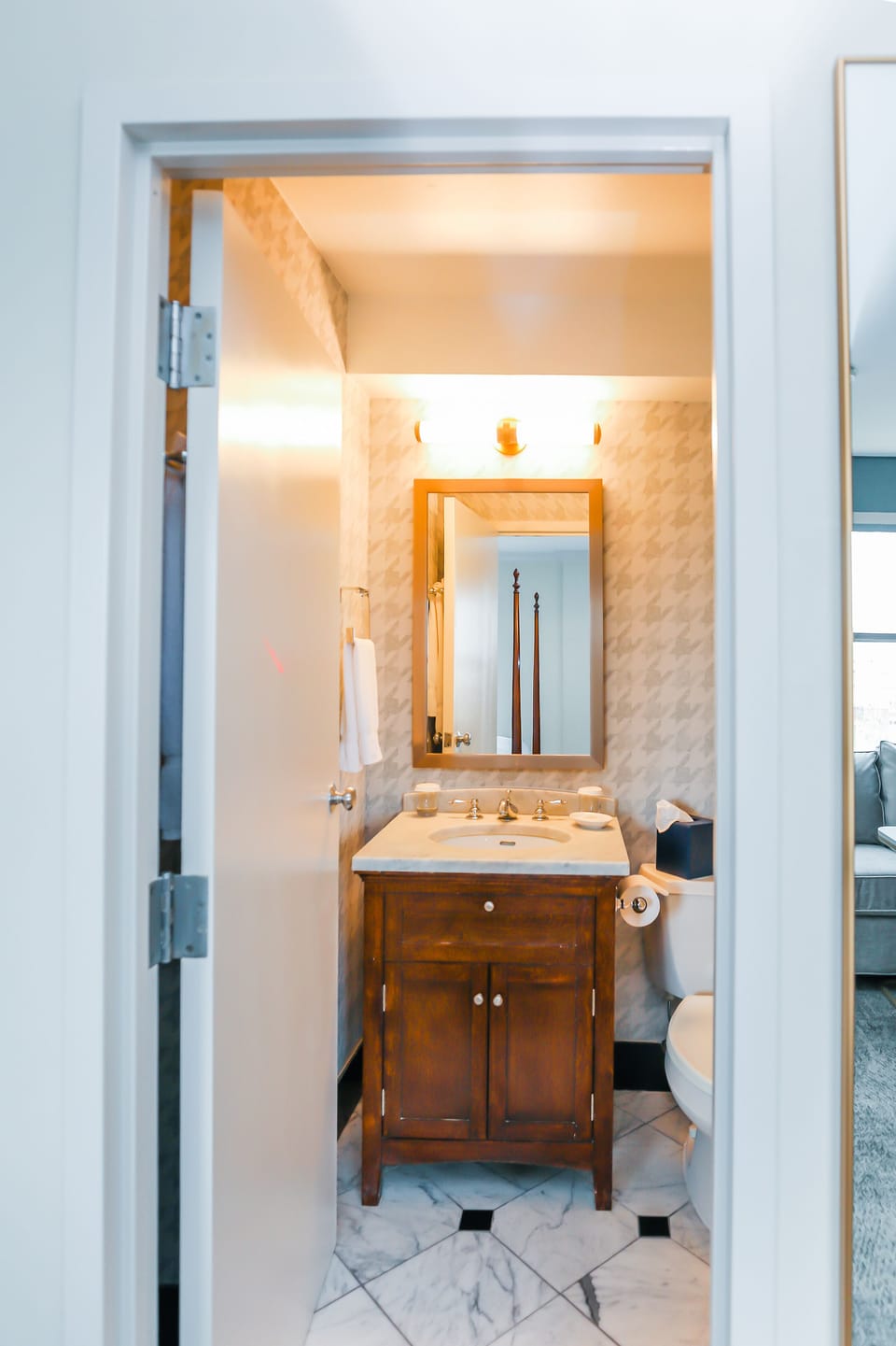Combined shower/tub, designer toiletries, hair dryer, bathrobes