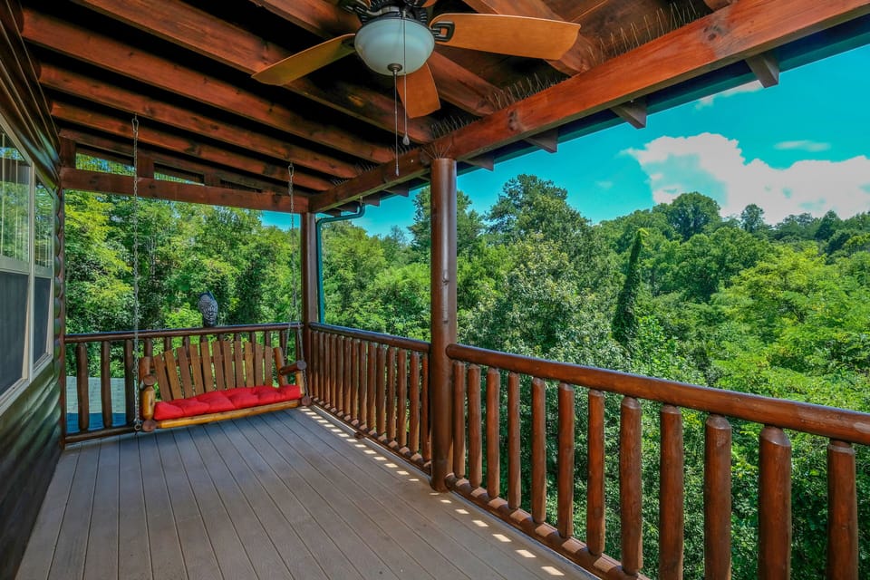 Luxury Vacation Rental in the Smokies - Perky Peaks Lodge - Upper level back deck with swing
