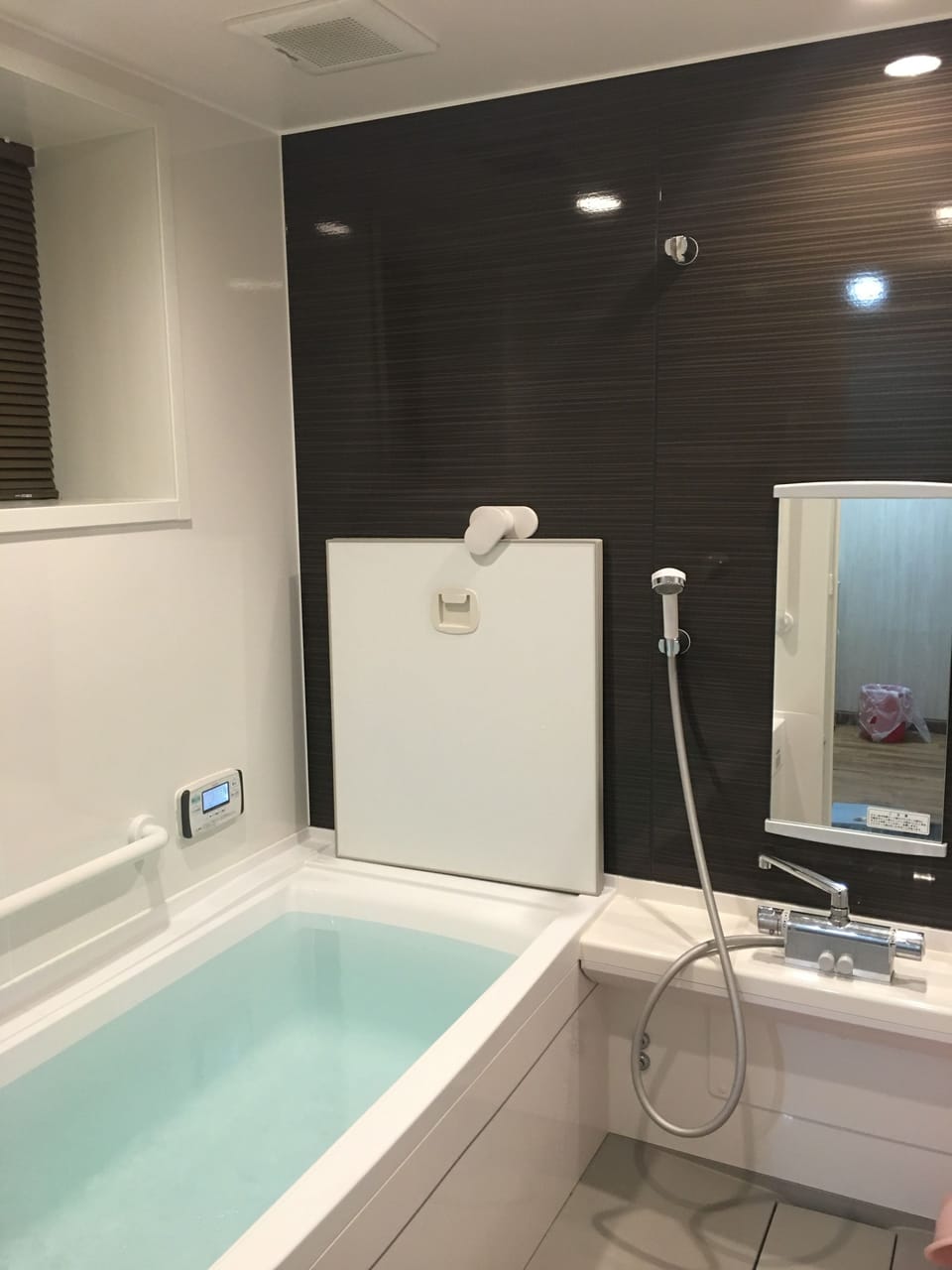 Combined shower/tub, towels
