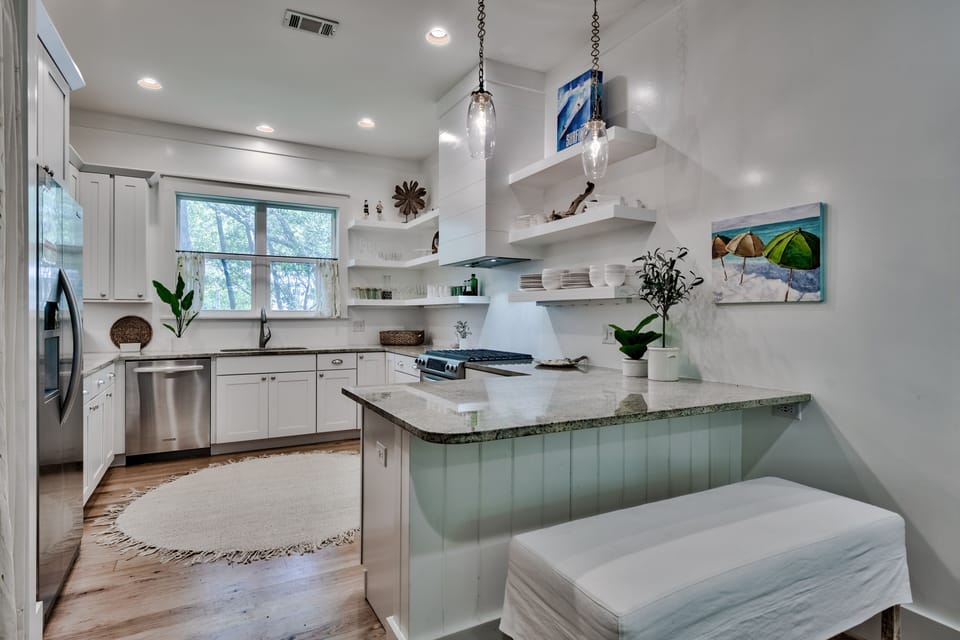 Fully Stocked Spacious Kitchen with Open Shelving!