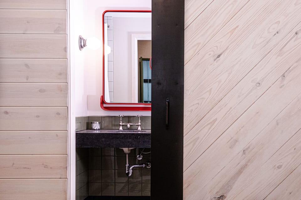 Shower, rainfall showerhead, designer toiletries, hair dryer