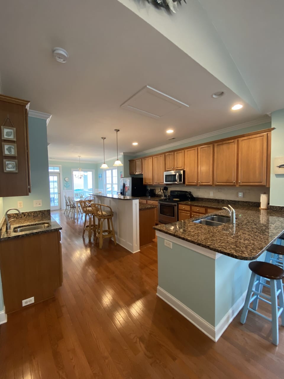 Fully stocked kitchen, plenty of counter space, and bar seats to watch the chef!
