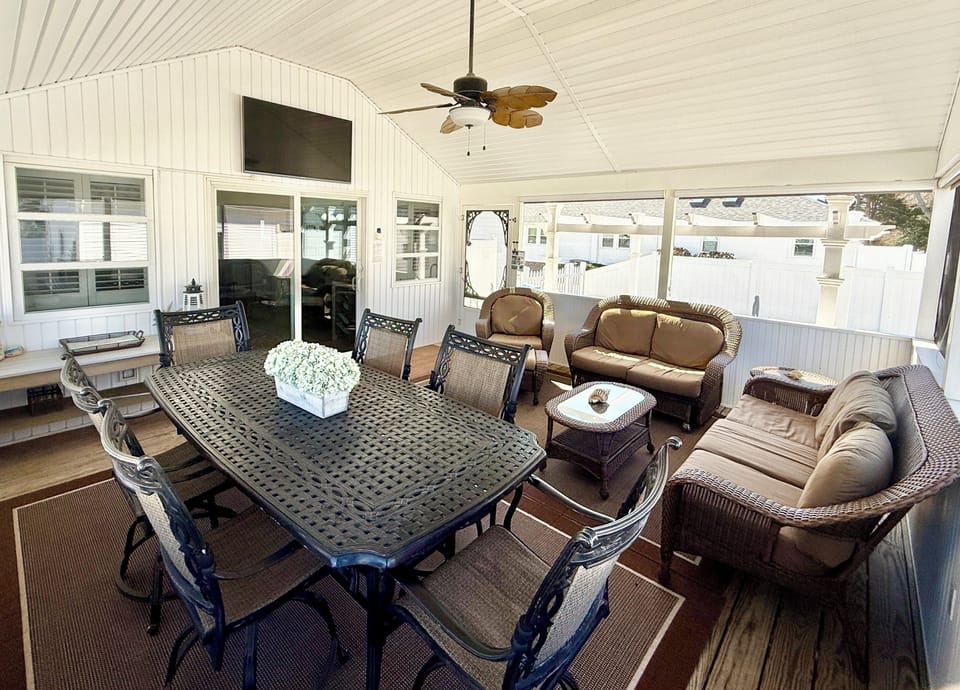 Screened in patio with TV
