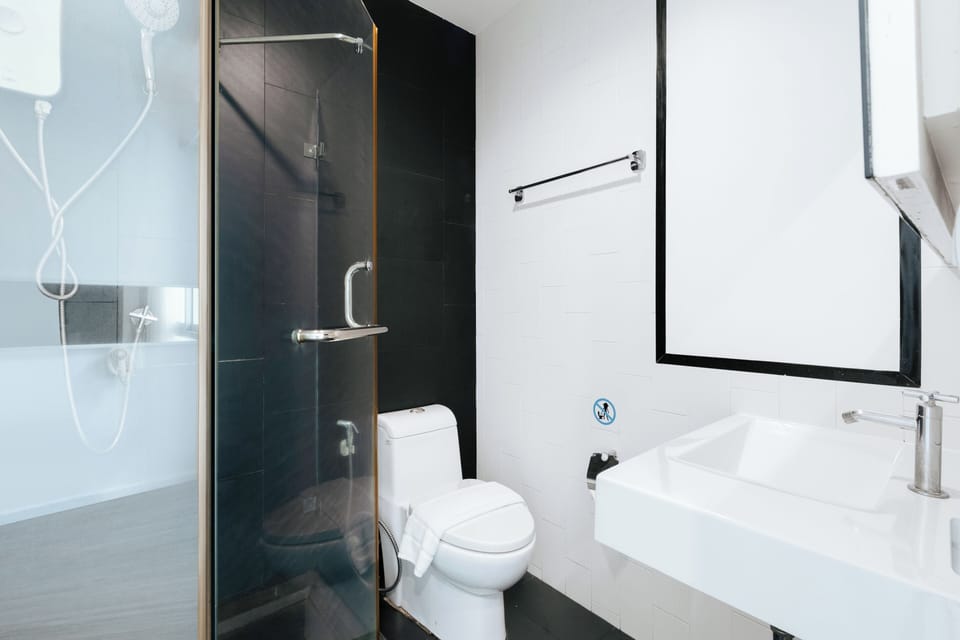 Shower, free toiletries, bidet, towels