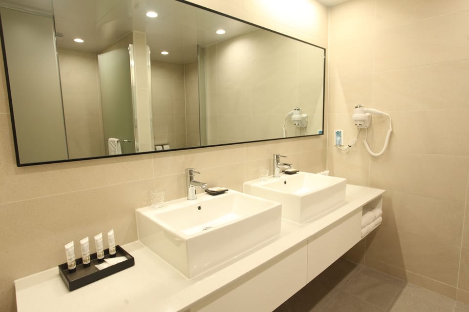 Shower, free toiletries, hair dryer, bathrobes