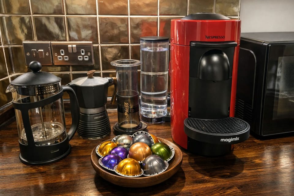 For coffee, there's a French press, Italian stove top, Nespresso and Aero Press