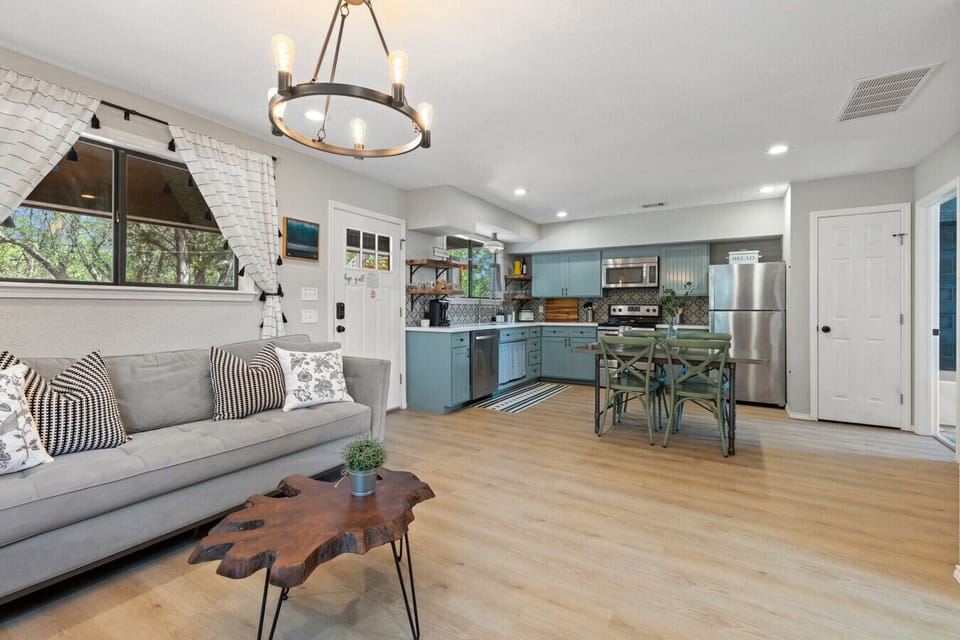 The Lazy Lavender Cottage Living Room and Kitchen