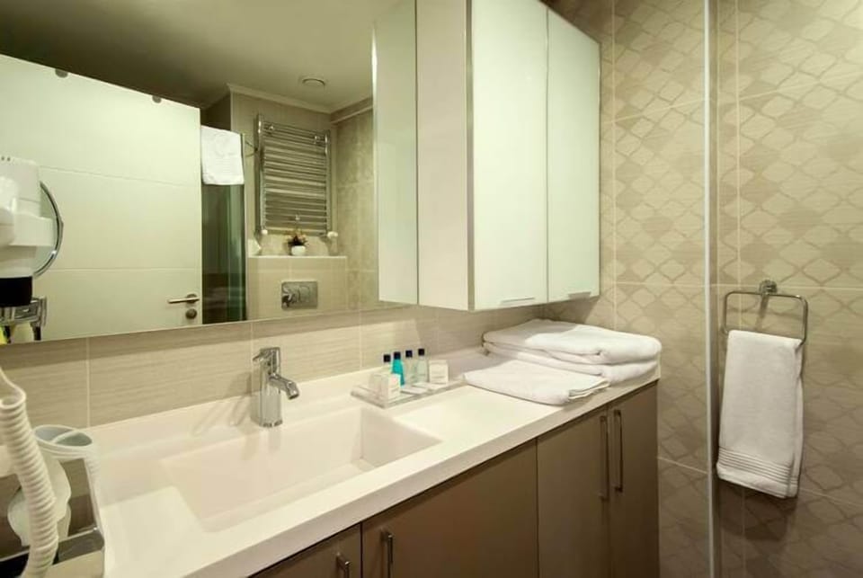 Shower, free toiletries, hair dryer, bathrobes