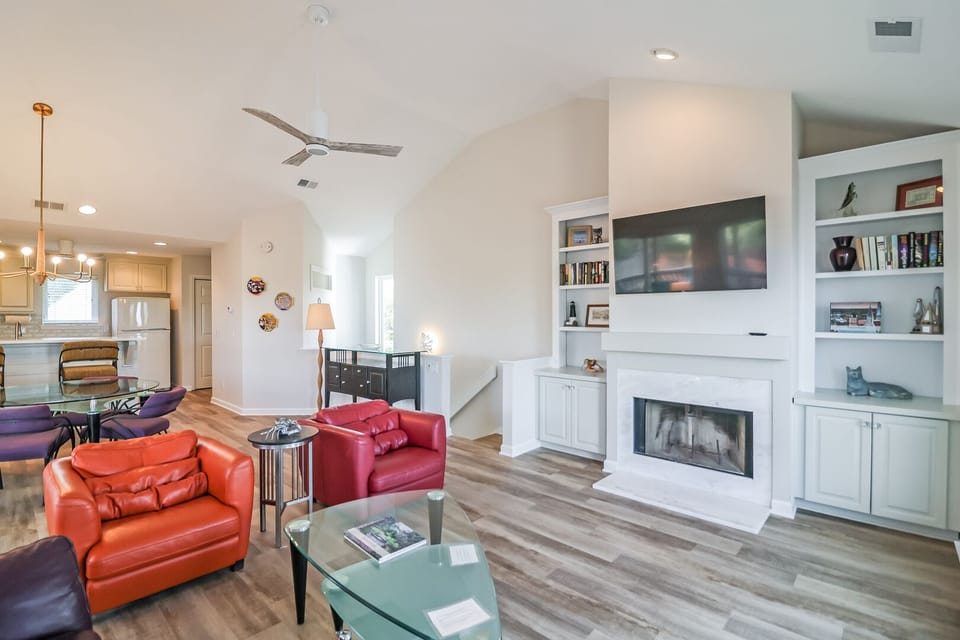 Living room with a functional fireplace