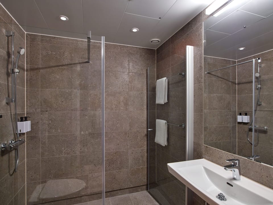 Family Room (Superior) | Bathroom | Shower, hair dryer, towels