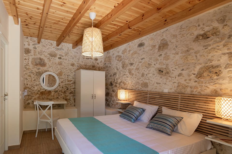 Comfortable bedroom of the totally private beautiful villa Myrthios,Rethymno,Crete