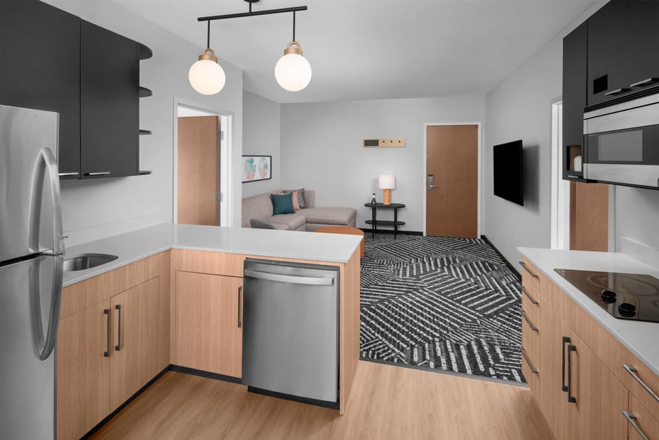 Mini-fridge, microwave, stovetop, dishwasher