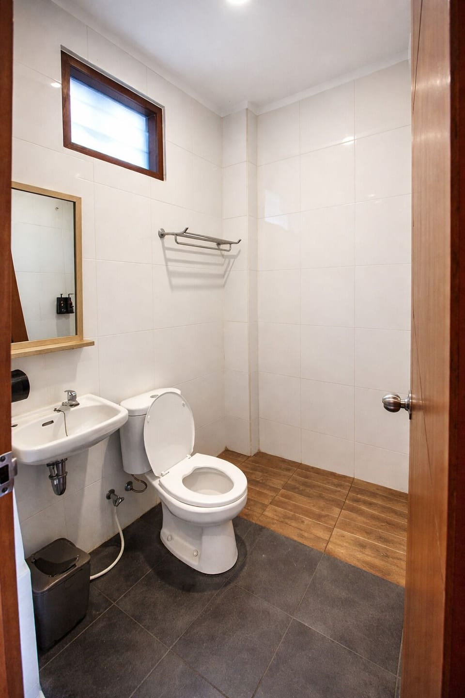 Shower, slippers, towels, soap
