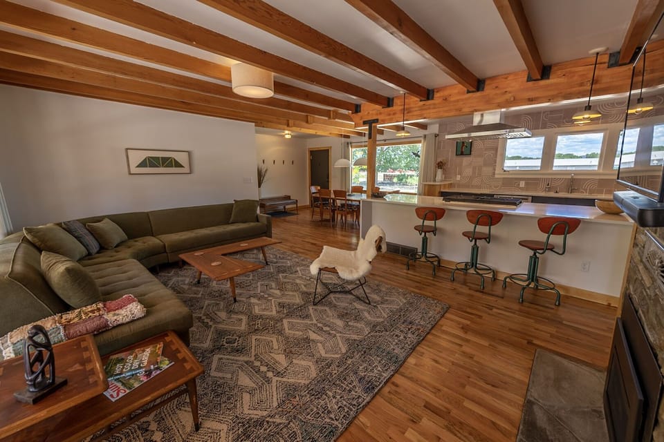 Living Room with Electric Fireplace and Streaming TV