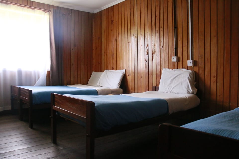 Desk, iron/ironing board, bed sheets