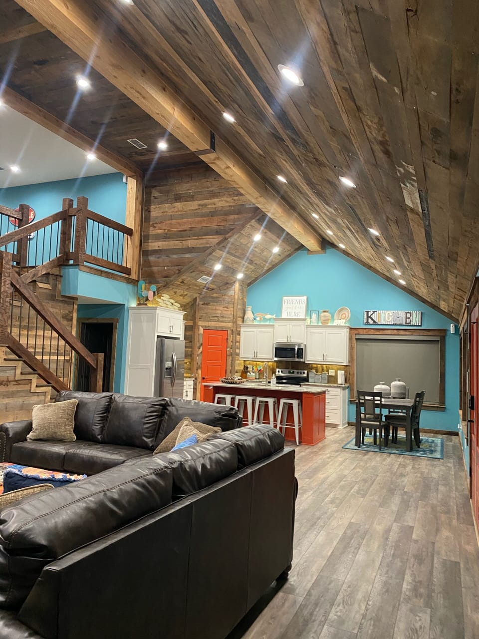 View of living room with kitchen