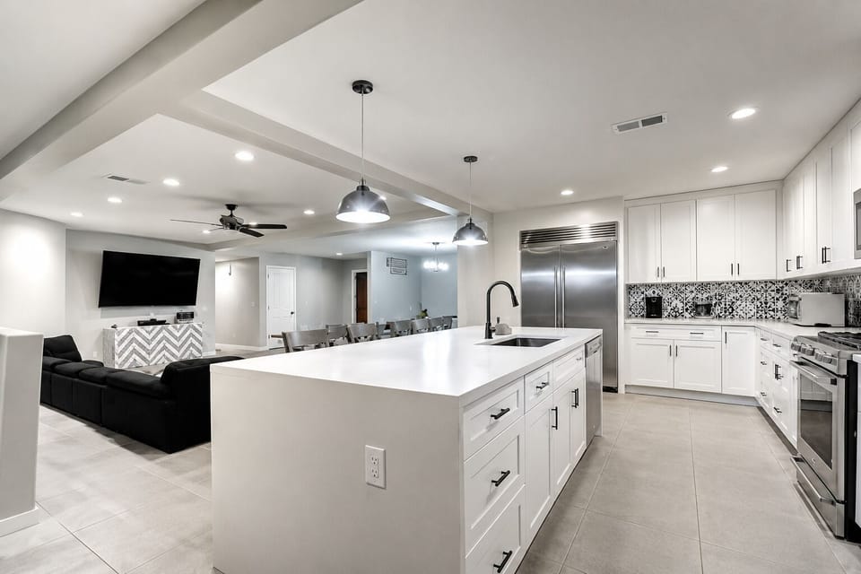 Spacious great room design is amazing for large groups.