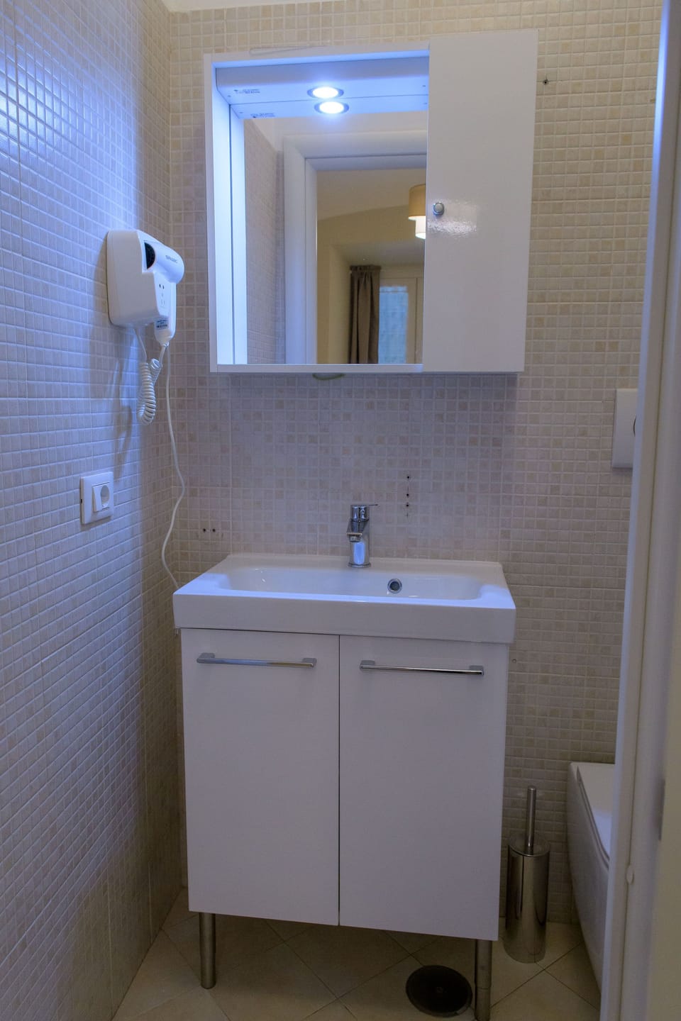 Shower, rainfall showerhead, hair dryer, electronic bidet