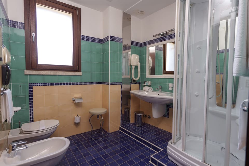 Shower, free toiletries, hair dryer, bathrobes