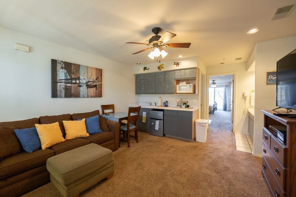 Living Room with Minimal Kitchen