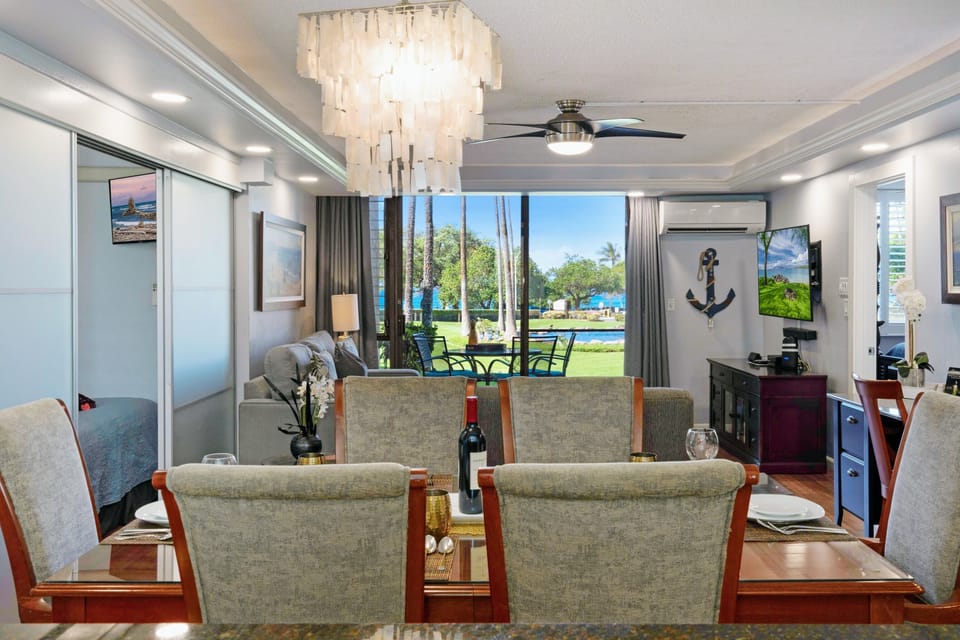 View to the lanai from the dining area.