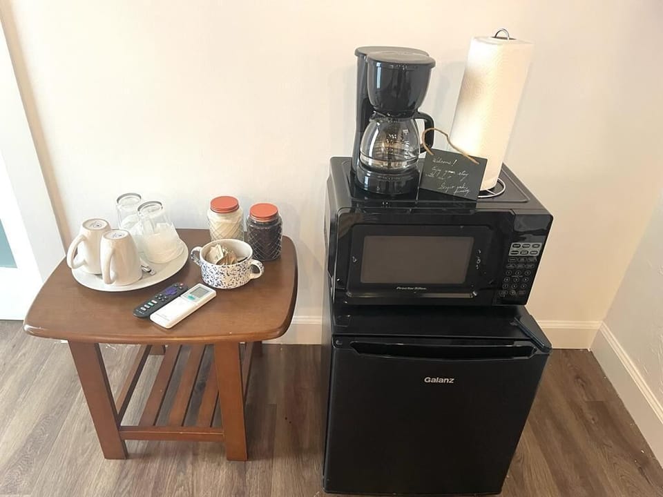 Minifridge, microwave and coffee maker to make you feel at home.