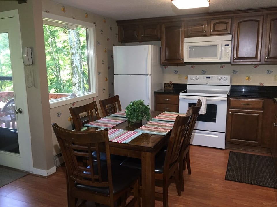 Kitchen overlooks deck