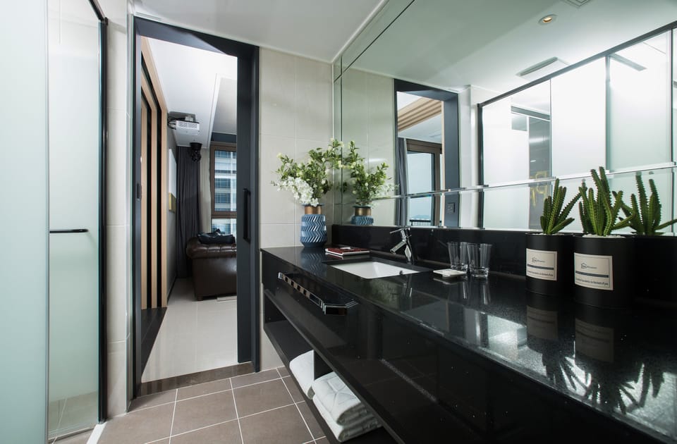 Shower, free toiletries, hair dryer, bathrobes