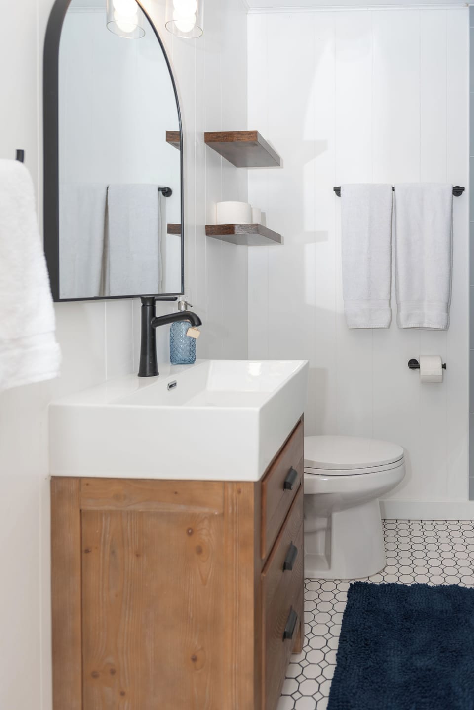 Main bath has large shower/tub combo.