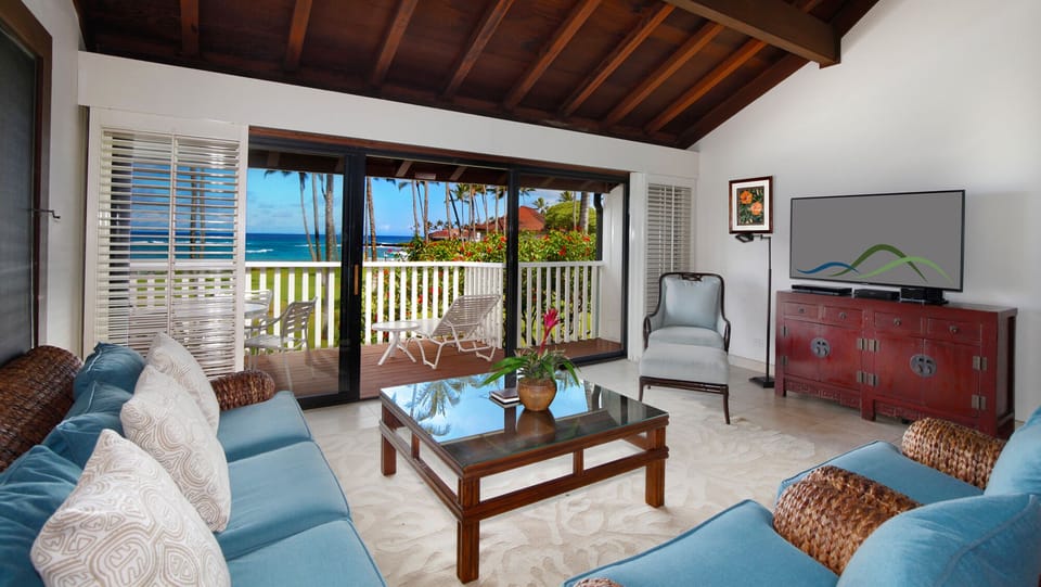 Kiahuna Plantation #20 - Ocean View Living Room & Lanai - Parrish Kauai