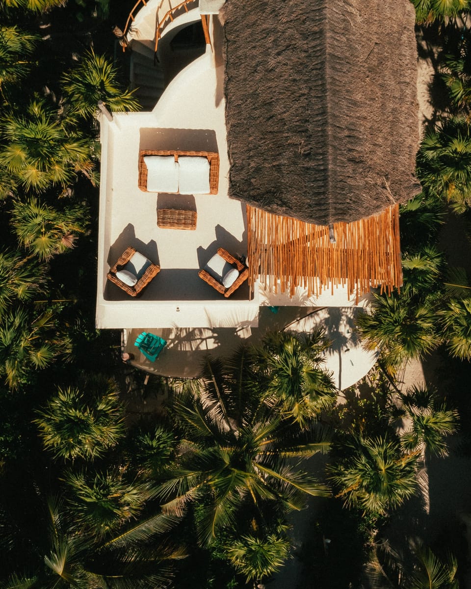 Bird's eye view of rooftop for sea views, jungle sunsets, and star gazing