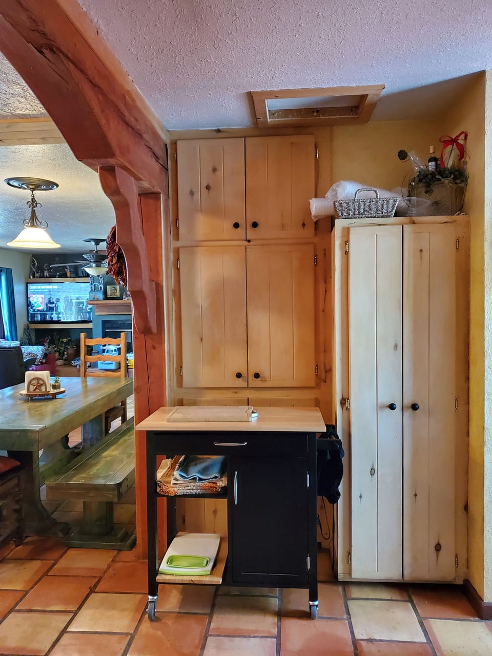 Portable Kitchen Island, Pantry,
crock pot, microwave, toaster,waffle maker