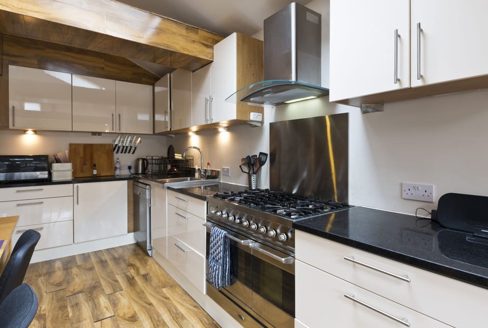 Large kitchen fully equipped. 2 tall fridge freezers.