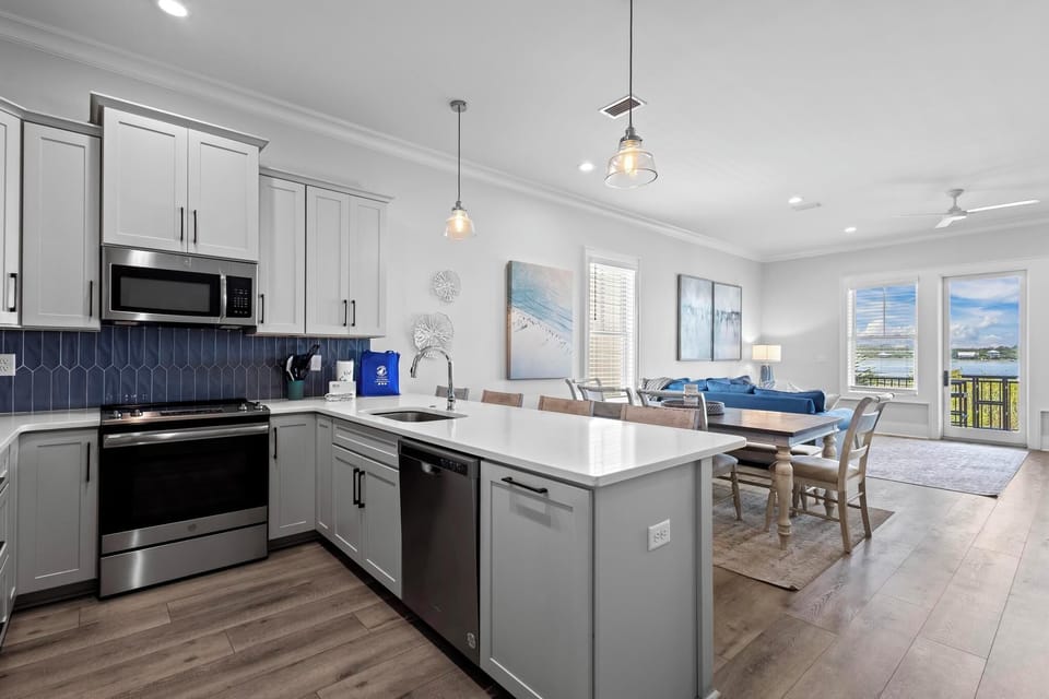 Kitchen overlooking the living area