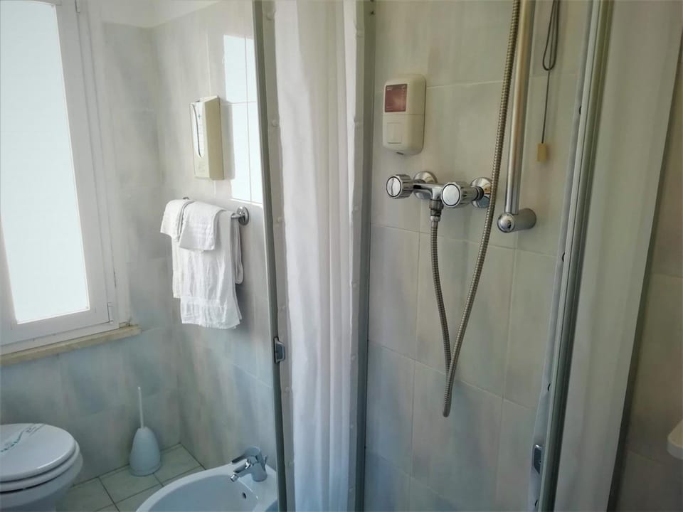 Shower, free toiletries, hair dryer, bidet