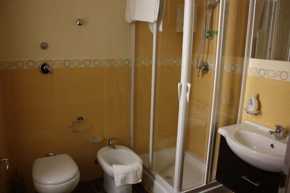 Shower, free toiletries, hair dryer, bidet