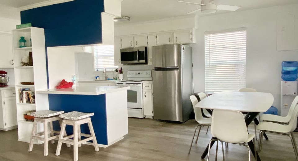 Dining table for 6 with extra seating at the counter