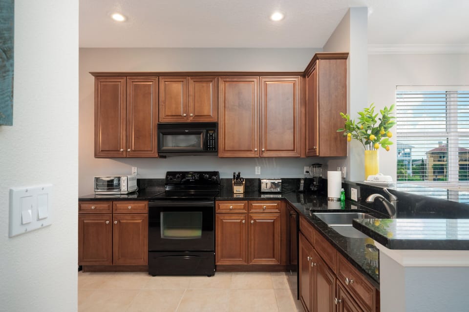 The kitchen is stocked and has room for you to prepare home cooked meals while on vacation.