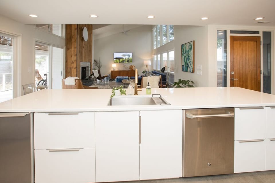 View of main living area from open design kitchen