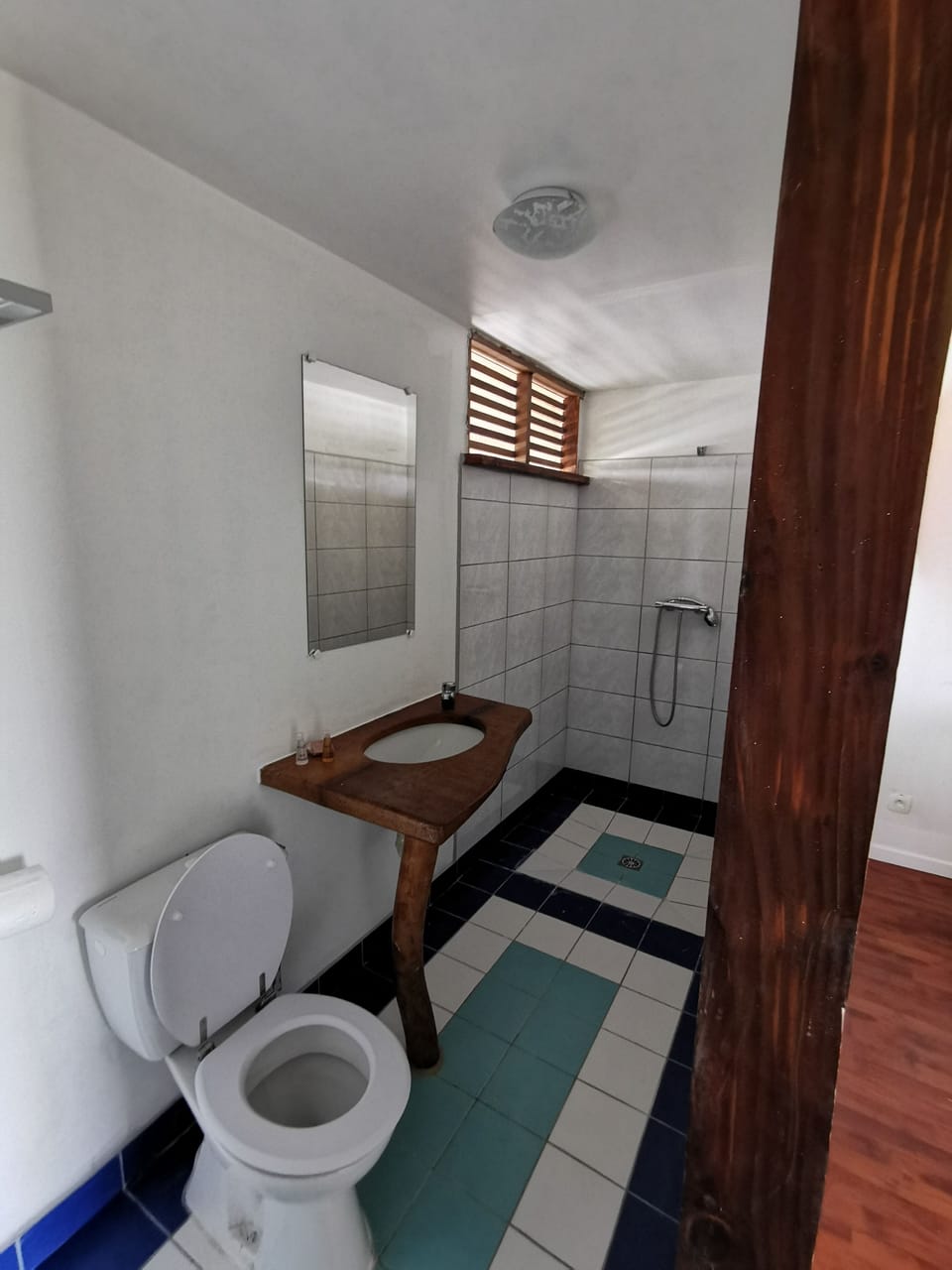 Shower, free toiletries, towels