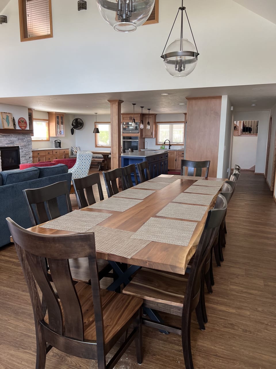 Dining room table with kitchen view