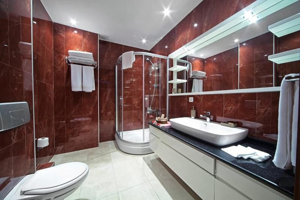 Shower, free toiletries, hair dryer, bathrobes