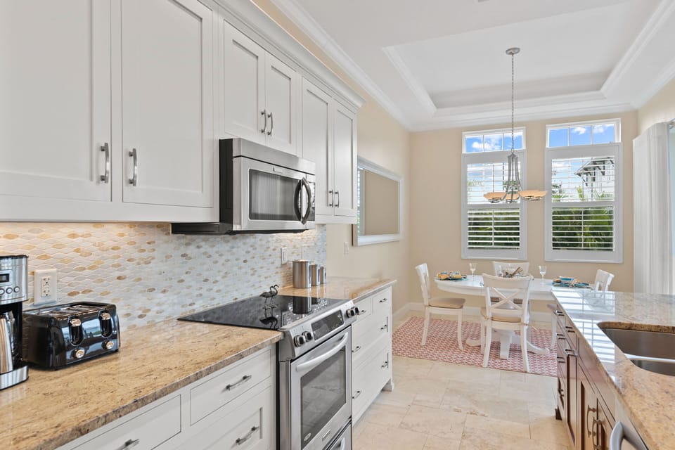 A welcoming kitchen setting for lingering breakfasts and late-night snacks.