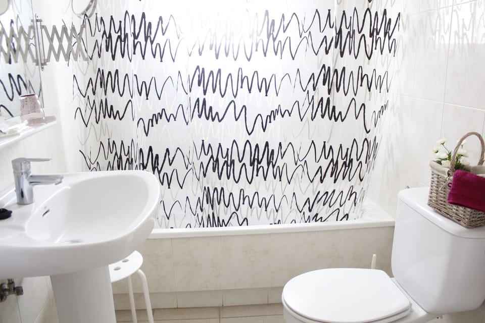 Combined shower/tub, hair dryer, bidet, towels