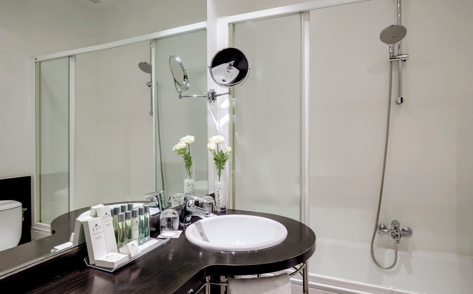 Free toiletries, hair dryer, bidet, towels