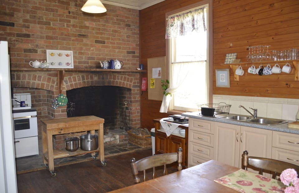 Kitchen has views to outdoor firepit