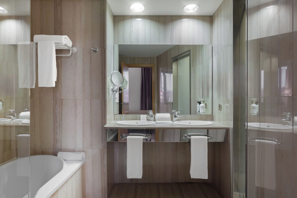 Free toiletries, hair dryer, bidet, towels