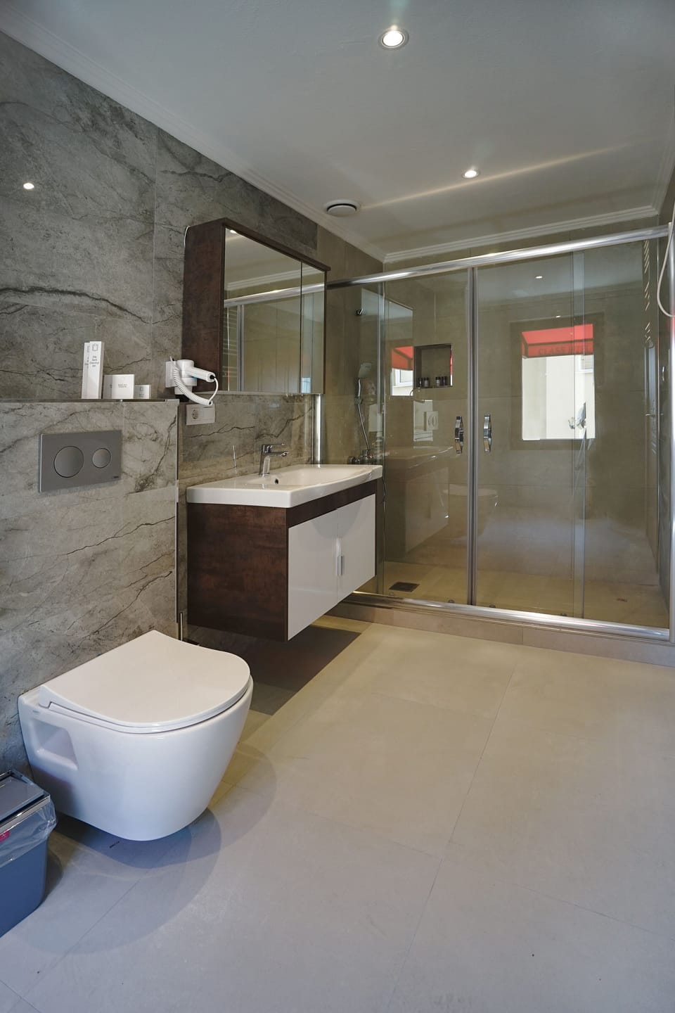 Shower, slippers, towels