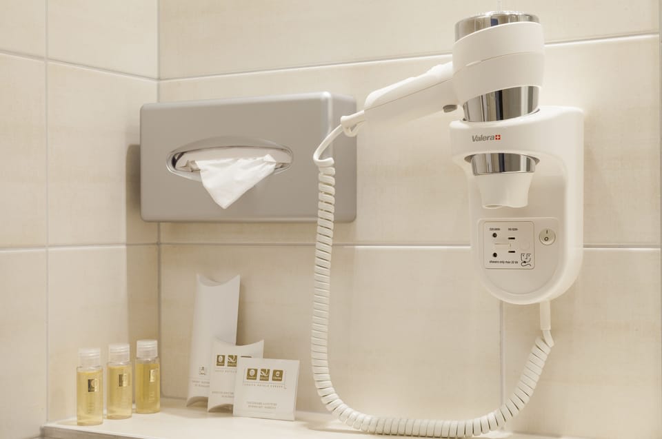 Hair dryer, towels