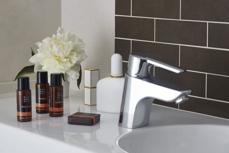 Shower, free toiletries, hair dryer, towels